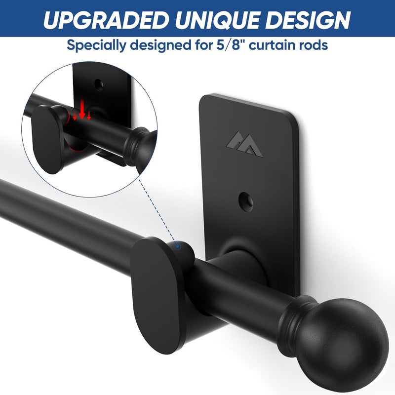 BMONATY 5/8" No Drill Curtain Rod Brackets for Poles Upgrade Adhesive Renter Friendly Nail Free Curtain Rod Hooks No Drilling Curtain Rod Holders Self Adhesive Curtain Rod Hooks Up to 25 lb (4Pcs Black) - Image 3
